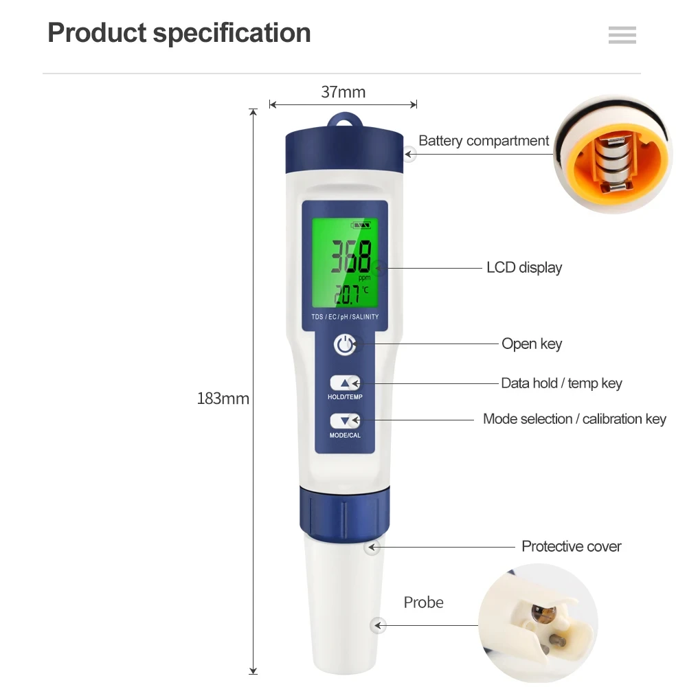 Ec Meter Digital - Medidor Digital 5 en 1 de